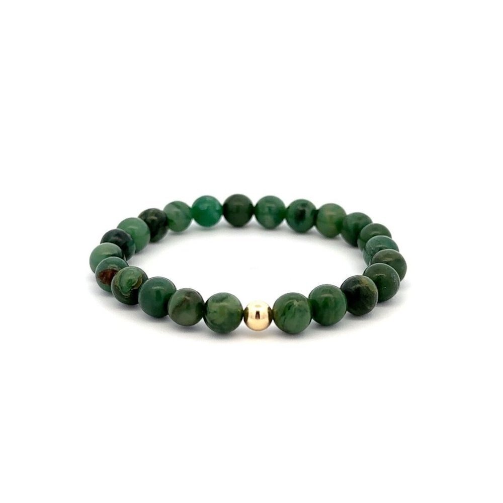 Natural African Jade 6mm Stretchable Bracelet 18k Gold Bead Charm